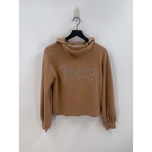 Juicy Couture Crystal Crop Tan Cotton Blend Hoodie Size Medium - Picture 1 of 6